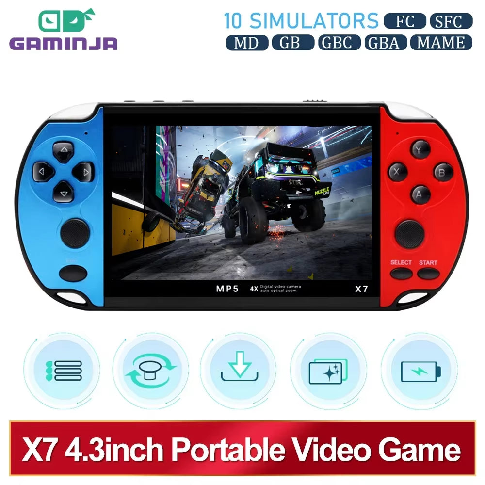 X7 4.3-Inch Handheld Game Console with IPS Screen - Enjoy Over 10,000 Built-In Games for GBA, GBC, NES and More!