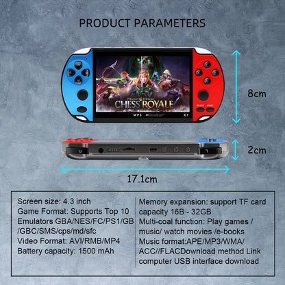 X7 4.3-Inch Handheld Game Console with IPS Screen - Enjoy Over 10,000 Built-In Games for GBA, GBC, NES and More!