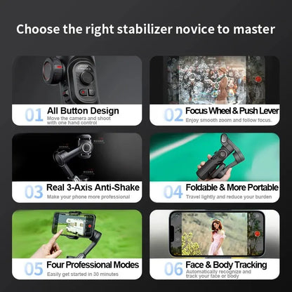 Capture Perfect Moments with AOCHUAN 3-Axis Handheld Gimbal Stabilizer for Smartphones – Effortless AI Face Tracking for TikTok & Vlog Mastery!