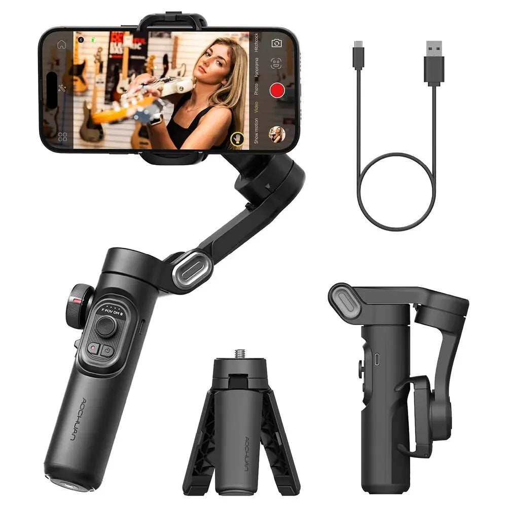 Capture Perfect Moments with AOCHUAN 3-Axis Handheld Gimbal Stabilizer for Smartphones – Effortless AI Face Tracking for TikTok & Vlog Mastery!